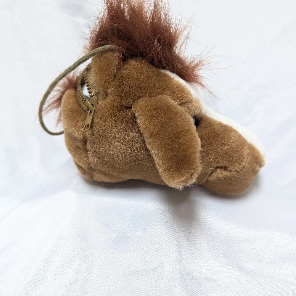 Vintage Nanco Horse Head Plush Stuffed Animal Zippered Purse Rodeo Western